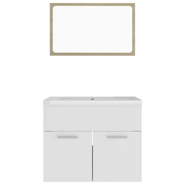 Set mobilier de baie, alb și stejar Sonoma, lemn prelucrat