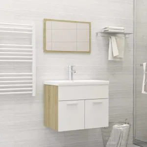 Set mobilier de baie, alb și stejar Sonoma, lemn prelucrat