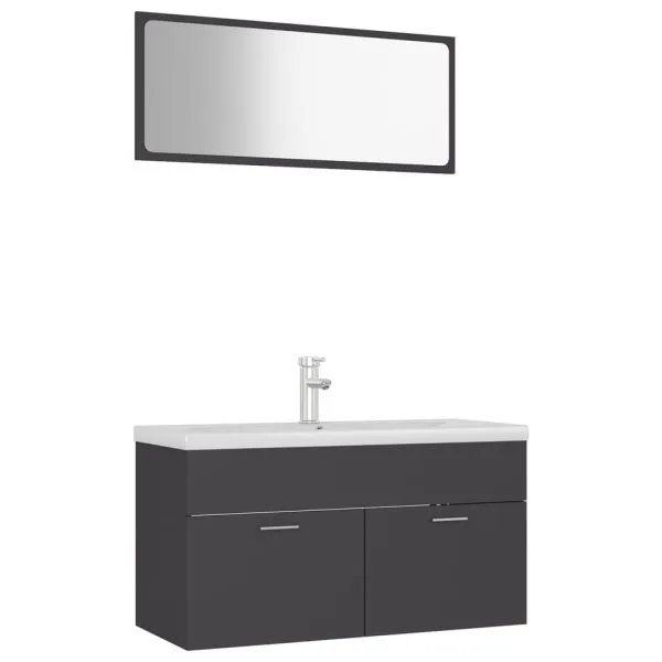 Set mobilier de baie, gri, lemn prelucrat