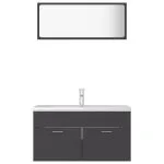 Set mobilier de baie, gri, lemn prelucrat