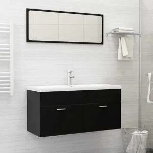 Set mobilier de baie, negru, lemn prelucrat