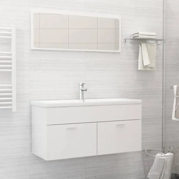 Set mobilier de baie, alb extralucios, lemn prelucrat