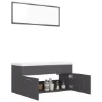 Set mobilier de baie, gri extralucios, lemn prelucrat