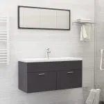 Set mobilier de baie, gri extralucios, lemn prelucrat