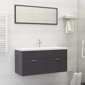 Set mobilier de baie, gri extralucios, lemn prelucrat