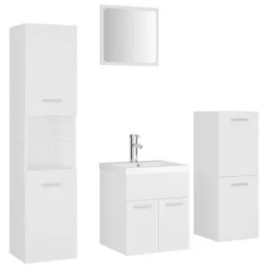 Set mobilier de baie, alb, lemn prelucrat