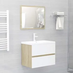 Set mobilier de baie, alb și stejar Sonoma, lemn prelucrat