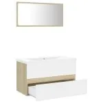 Set mobilier de baie, alb și stejar sonoma, lemn prelucrat