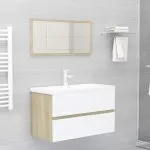 Set mobilier de baie, alb și stejar sonoma, lemn prelucrat