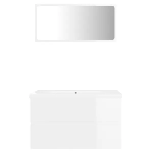 Set mobilier de baie, alb extralucios, lemn prelucrat