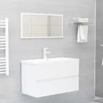 Set mobilier de baie, alb extralucios, lemn prelucrat