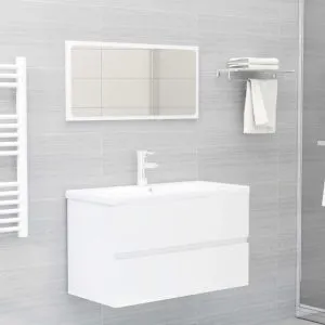 Set mobilier de baie, alb extralucios, lemn prelucrat