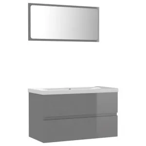 Set mobilier de baie, gri extralucios, lemn prelucrat