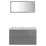 Set mobilier de baie, gri extralucios, lemn prelucrat