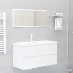 Set mobilier de baie, alb extralucios, lemn prelucrat