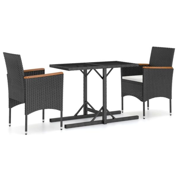 Set mobilier de grădină, 3 piese, negru