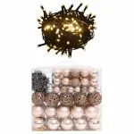 Set globuri Crăciun cu vârf & 300 LED-uri 120 piese, roz auriu