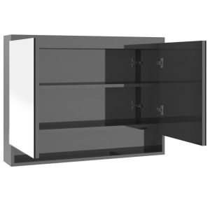 Dulap de baie cu oglindă, gri strălucitor, 80x15x60 cm, MDF