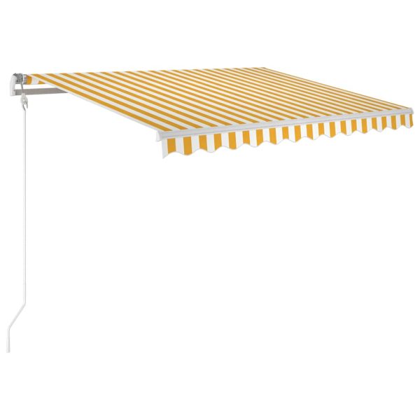 Copertină automată senzor vânt & LED, galben/alb, 300×250 cm