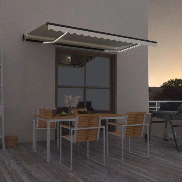 Copertină automată cu senzor vânt & LED, crem, 450×300 cm