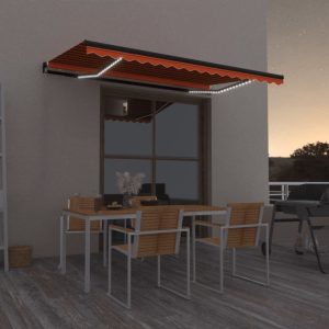 Copertină retractabilă manual, LED, portocaliu/ maro 450×350 cm