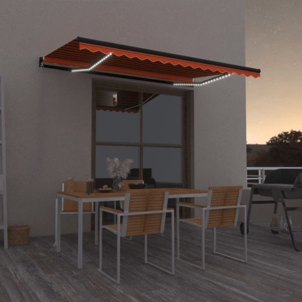 Copertină retractabilă manual, LED, portocaliu/ maro 450×350 cm