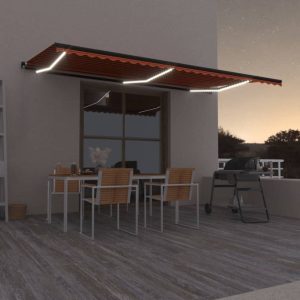 Copertină retractabilă manual, LED, portocaliu/maro, 600×350 cm