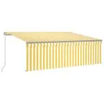 Copertină retractabilă manual cu stor, galben&alb, 4×3 m