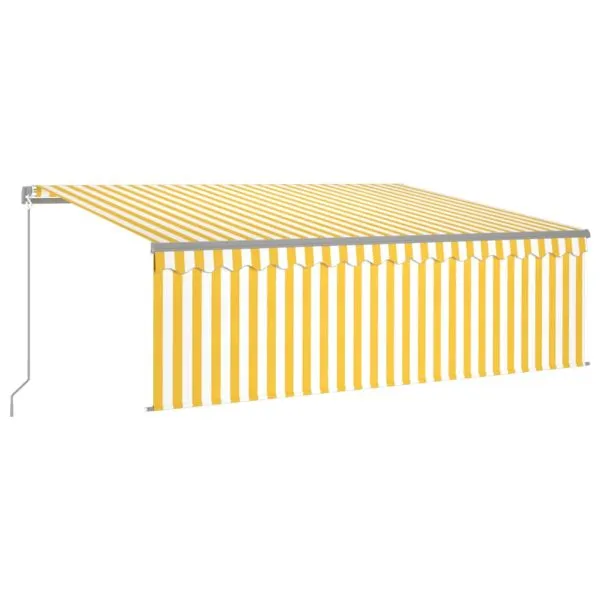 Copertină retractabilă manual cu stor, galben&alb, 4×3 m