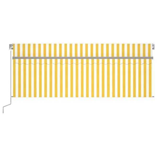 Copertină retractabilă manual cu stor, galben&alb, 4×3 m