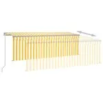 Copertină retractabilă manual cu stor, galben&alb, 4×3 m