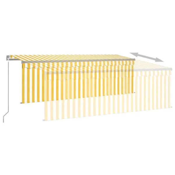 Copertină retractabilă manual cu stor, galben&alb, 4×3 m