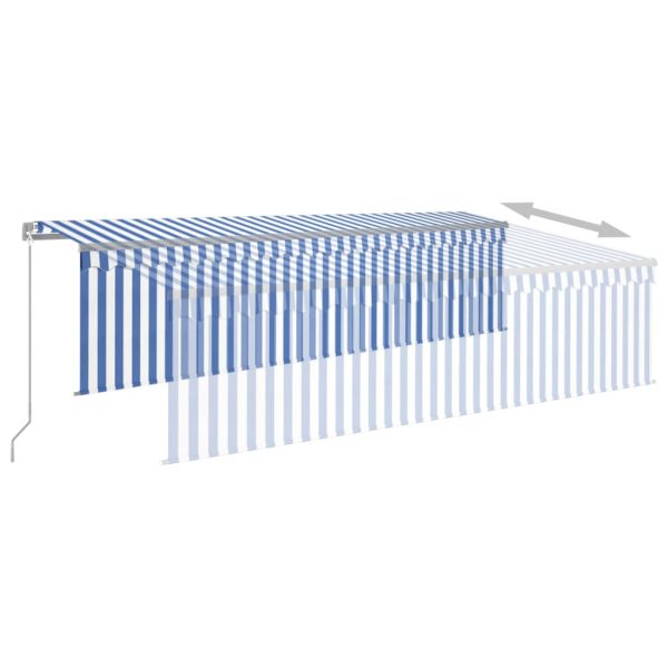 Copertină retractabilă manual cu stor&LED,albastru&alb, 5×3 m