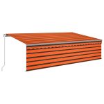 Copertină retractabilă manual cu stor, portocaliu&maro, 5×3 m