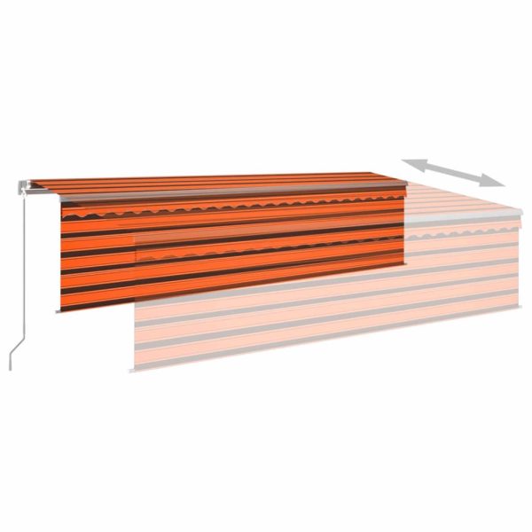Copertină retractabilă manual cu stor, portocaliu&maro, 5×3 m