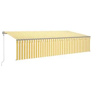 Copertină automată cu stor&LED&senzor vânt, galben/alb, 6×3 m