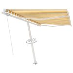 Copertină autonomă retractabilă manual, galben/alb, 350×250 cm