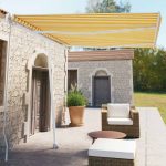 Copertină autonomă retractabilă manual, galben/alb, 350×250 cm