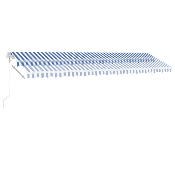 Copertină automată cu senzor vânt&LED, albastru/alb, 600×300 cm