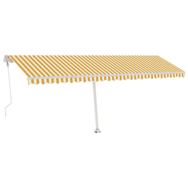 Copertină automată cu senzor vânt & LED, galben/alb, 600×300 cm