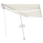Copertină automată cu senzor vânt & LED, crem, 500×350 cm