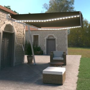 Copertină automată cu LED & senzor vânt, antracit, 500×350 cm