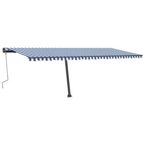 Copertină autonomă retractabilă manual albastru/alb 600×300 cm