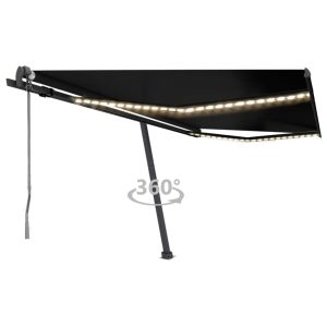 Copertină automată cu LED & senzor vânt, antracit, 450×350 cm