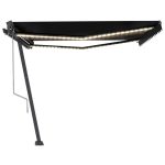 Copertină automată cu LED & senzor vânt, antracit, 450×350 cm