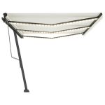 Copertină automată cu senzor vânt & LED, crem, 600×350 cm