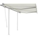 Copertină retractabilă manual cu stâlpi, crem, 3,5×2,5 m