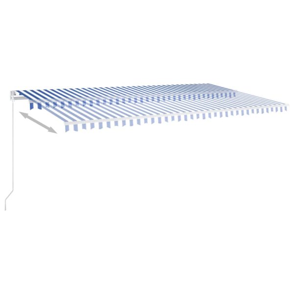 Copertină automată cu senzor vânt & LED, albastru & alb, 6×3 m