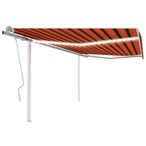Copertină retractabilă manual LED portocaliu/maro,4,5×3,5 m