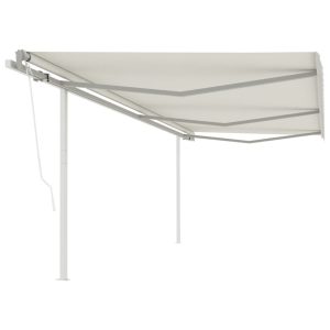 Copertină retractabilă automat, cu stâlpi, crem, 6×3,5 m